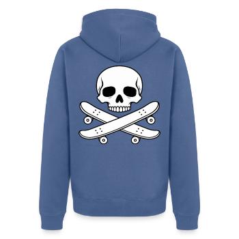 Totenkopf und gekreuzte Skateboards - Unisex Premium Bio Zip Hoodie - Taubenblau - Hinten - Nico (187cm)