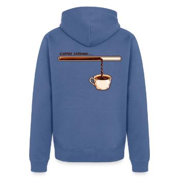 Coffee Loading Kaffee Spruch für Kaffeeliebhaber - Unisex Premium Bio Zip Hoodie - Taubenblau - Hinten - Nico (187cm)