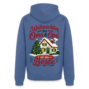 Weihnachten bei Oma und Opa Enkel Kinder - Unisex Premium Bio Zip Hoodie - Taubenblau - Hinten - Nico (187cm)