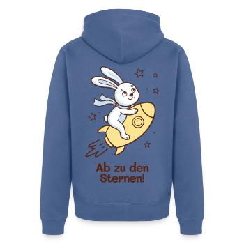 Hase auf dem Weg zu den Sternen - Unisex Premium Bio Zip Hoodie - Taubenblau - Hinten - Nico (187cm)