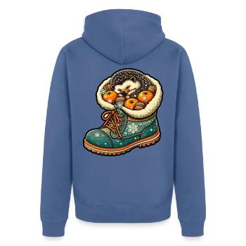 Igel Im Winterstiefel Mandarinen Pop Art Shirt - Unisex Premium Bio Zip Hoodie - Taubenblau - Hinten - Nico (187cm)