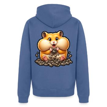 Hamster Backen Sonnenblumenkerne Kawaii Shirt - Unisex Premium Bio Zip Hoodie - Taubenblau - Hinten - Nico (187cm)