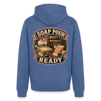 SOAP POUR READY - Unisex Premium Bio Zip Hoodie - Taubenblau - Hinten - Nico (187cm)