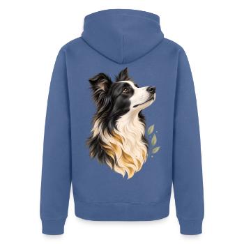 Border Collie - Unisex Premium Bio Zip Hoodie - Taubenblau - Hinten - Nico (187cm)