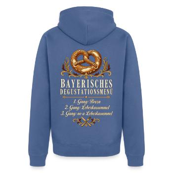 Bayerisches Degustationsmenü Leberkassemmel - Unisex Premium Bio Zip Hoodie - Taubenblau - Hinten - Nico (187cm)