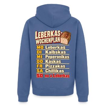 Leberkas-Wochenplan Sorten Montag bis Sonntag - Unisex Premium Bio Zip Hoodie - Taubenblau - Hinten - Nico (187cm)