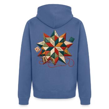 Patchwork Quiltstern - Unisex Premium Bio Zip Hoodie - Taubenblau - Hinten - Nico (187cm)
