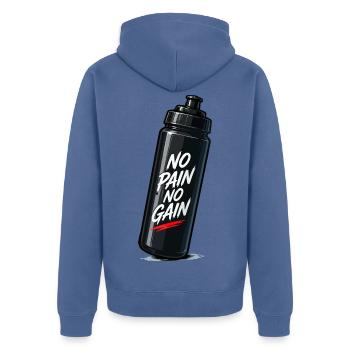No Pain No Gain Flasche Design - Unisex Premium Bio Zip Hoodie - Taubenblau - Hinten - Nico (187cm)