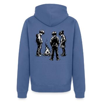 Feuerstelle Silhouetten: Kinderkreis - Unisex Premium Bio Zip Hoodie - Taubenblau - Hinten - Nico (187cm)