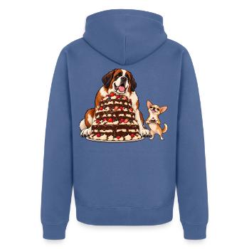 Bernhardiner und Chihuahua backen Kuchen - Unisex Premium Bio Zip Hoodie - Taubenblau - Hinten - Nico (187cm)
