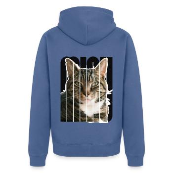 Cat MIAU Text Drucken - Unisex Premium Bio Zip Hoodie - Taubenblau - Hinten - Nico (187cm)
