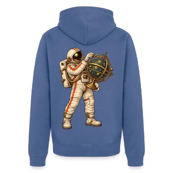 Astronaut mit goldener Himmelskugel - Unisex Premium Bio Zip Hoodie - Taubenblau - Hinten - Nico (187cm)