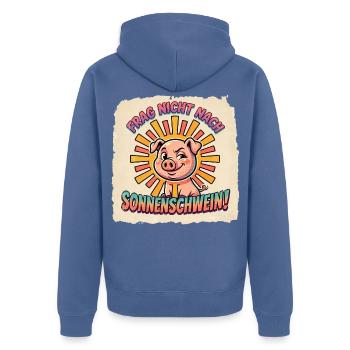 Frag nicht nach Sonnenschwein! Retro Comic Schwein - Unisex Premium Bio Zip Hoodie - Taubenblau - Hinten - Nico (187cm)