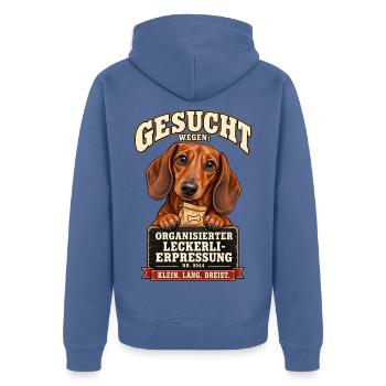 Liebevolles und humorvolles Dackel Design - Unisex Premium Bio Zip Hoodie - Taubenblau - Hinten - Nico (187cm)