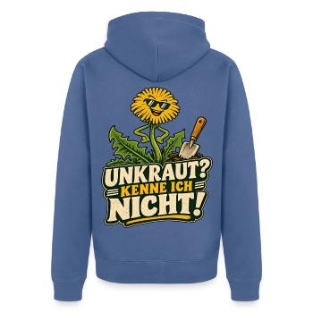 Unkraut? Kenne ich nicht – Gartencartoon - Unisex Premium Bio Zip Hoodie - Taubenblau - Hinten - Nico (187cm)