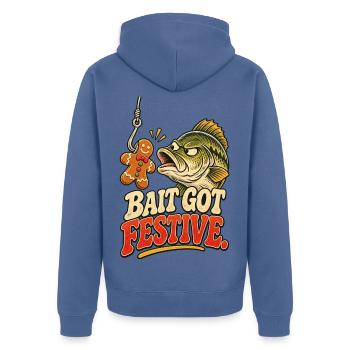 Festlicher Pfirsichköder wurde festlich - Unisex Premium Bio Zip Hoodie - Taubenblau - Hinten - Nico (187cm)