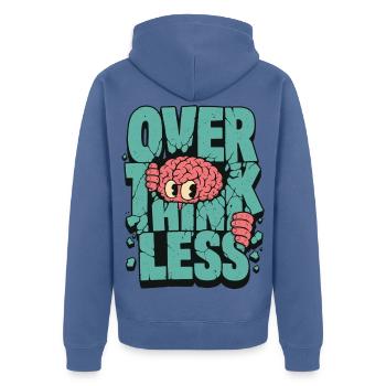 Gehirn – Over Think Less - Unisex Premium Bio Zip Hoodie - Taubenblau - Hinten - Nico (187cm)
