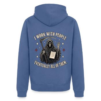 Sensenmann Bürohumor  - Unisex Premium Bio Zip Hoodie - Taubenblau - Hinten - Nico (187cm)