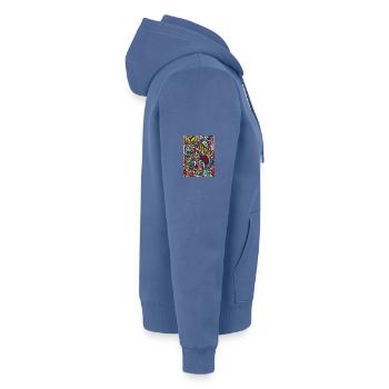 Bunte Wirbelblätter Muster - Unisex Premium Bio Zip Hoodie - Taubenblau - Rechts - Nico (187cm)