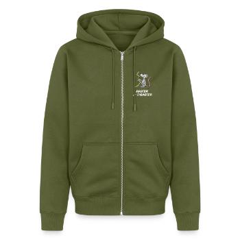 Master of Disaster (Heimwerker-Maus) - Unisex Premium Bio Zip Hoodie - Khaki - Vorne - Nico (187cm) & Julia (174cm)