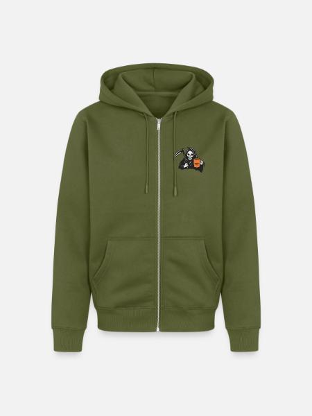 Halloween Sensenmann mit Kaffeebecher - Unisex Premium Bio Zip Hoodie - Khaki