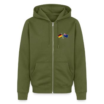 Deutschland & Australien Flaggen - Freundschaft - Unisex Premium Bio Zip Hoodie - Khaki - Vorne - Nico (187cm) & Julia (174cm)