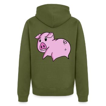 Schwein Arsch - Schwein Hintern - Unisex Premium Bio Zip Hoodie - Khaki - Hinten - Nico (187cm)