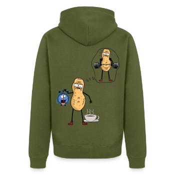 Peanut Morning Grouch Early Bird Bodybuilder - Unisex Premium Organic Zip Hoodie - khaki - Back - Nico (187cm)