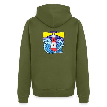 Phare avec vagues Mer du Nord Mer Baltique cadeau - Veste à capuche bio Premium Unisexe - kaki - Dos - Nico (187cm)