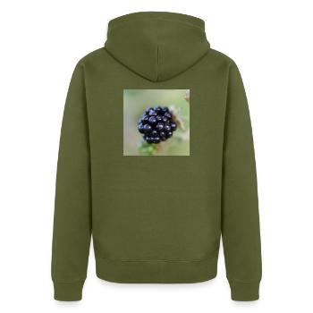 Brombeere Brombeeren Beeren Früchte - Unisex Premium Bio Zip Hoodie - Khaki - Hinten - Nico (187cm)