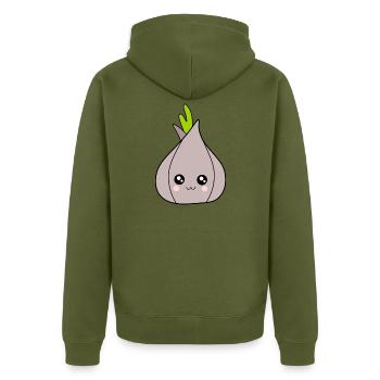 Kawaii Zwiebel Knoblauch Kawaii Gemüse Kawaii Obst - Unisex Premium Bio Zip Hoodie - Khaki - Hinten - Nico (187cm)