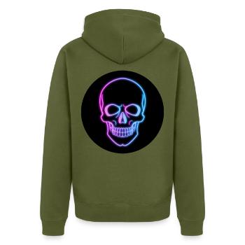 Neon Skull - Unisex Premium Bio Zip Hoodie - Khaki - Hinten - Nico (187cm)