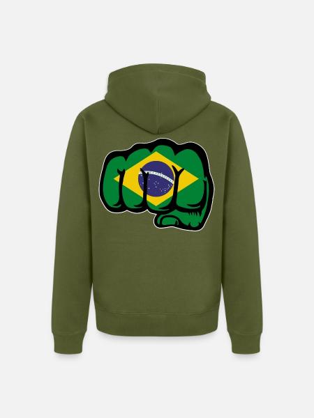 Brasilien Flagge Hand Faust - Unisex Premium Bio Zip Hoodie - Khaki