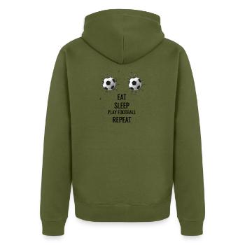 Eat sleep play Fußball - Unisex Premium Bio Zip Hoodie - Khaki - Hinten - Nico (187cm)