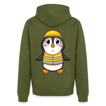 Topping out penguin house building house building gift - Unisex Premium Organic Zip Hoodie - khaki - Back - Nico (187cm)