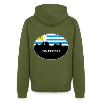 Montevideo-Uruguay-Flaggen-Skyline-Schattenbild-Reise - Unisex Premium Bio Zip Hoodie - Khaki - Hinten - Nico (187cm)
