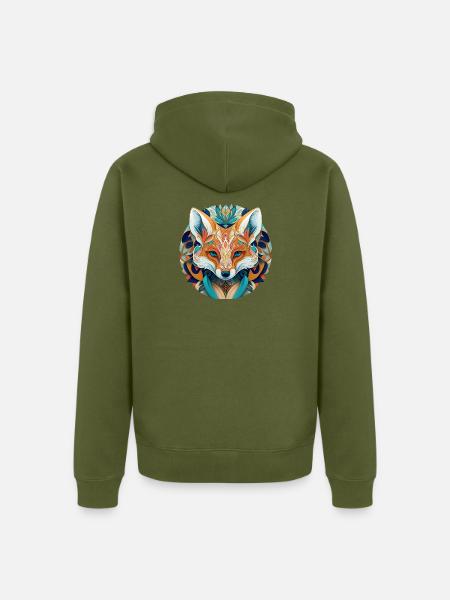 Fuchs Mandala Blau – Mystischer Fuchs - Unisex Premium Bio Zip Hoodie - Khaki