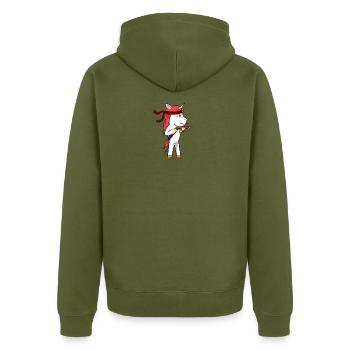 Einhorn Armbrust - Unisex Premium Bio Zip Hoodie - Khaki - Hinten - Nico (187cm)