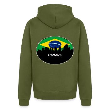 Manaus Brasilien Flagge Skyline Silhouette Reisen - Unisex Premium Bio Zip Hoodie - Khaki - Hinten - Nico (187cm)