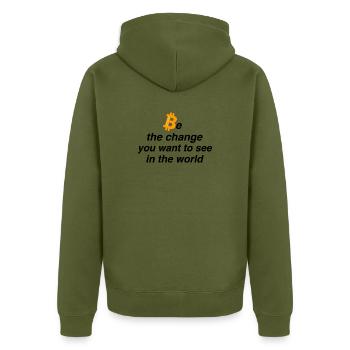 Be the change - Unisex Premium Bio Zip Hoodie - Khaki - Hinten - Nico (187cm)