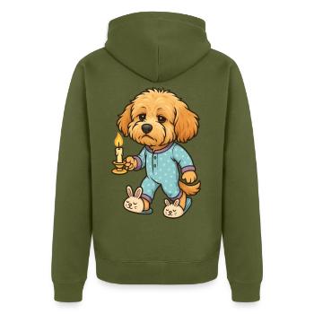 Müder Maltipoo im Pyjama mit Kerze Comicstil - Unisex Premium Bio Zip Hoodie - Khaki - Hinten - Nico (187cm)