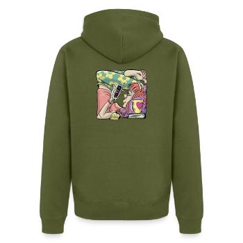 Student Mädchen Box Gehäuse. T-Shirts, Hoodies, Geschenke - Unisex Premium Bio Zip Hoodie - Khaki - Hinten - Nico (187cm)