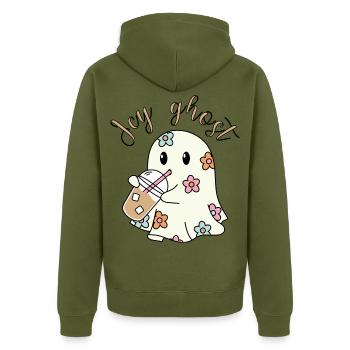 Eisiger Geist - Unisex Premium Bio Zip Hoodie - Khaki - Hinten - Nico (187cm)