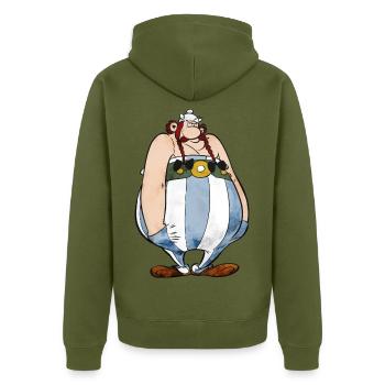 Asterix Obelix Hände In Den Taschen - Unisex Premium Bio Zip Hoodie - Khaki - Hinten - Nico (187cm)