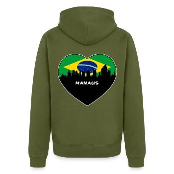 Manaus Brasilien Flagge Skyline Reise Souvenir - Unisex Premium Bio Zip Hoodie - Khaki - Hinten - Nico (187cm)