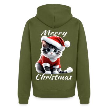 Weihnachtskätzchen im Santa-Outfit - Unisex Premium Bio Zip Hoodie - Khaki - Hinten - Nico (187cm)