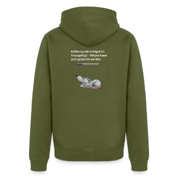 Kaffe wurde erfolgreich hinzugefügt... - Unisex Premium Bio Zip Hoodie - Khaki - Hinten - Nico (187cm)