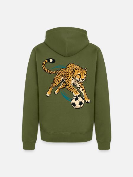 Gepard mit Fußball – Dynamisches Sportmotiv - Unisex Premium Bio Zip Hoodie - Khaki