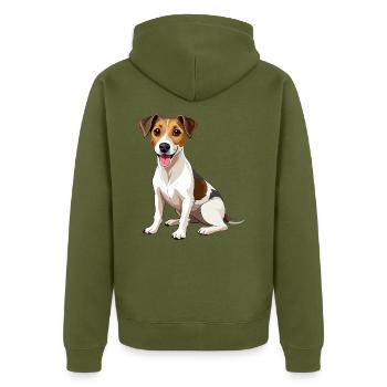 Russell Terrier Hund - Unisex Premium Bio Zip Hoodie - Khaki - Hinten - Nico (187cm)