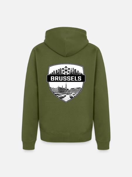 Brüsseler Skyline-Abzeichen - Unisex Premium Bio Zip Hoodie - Khaki